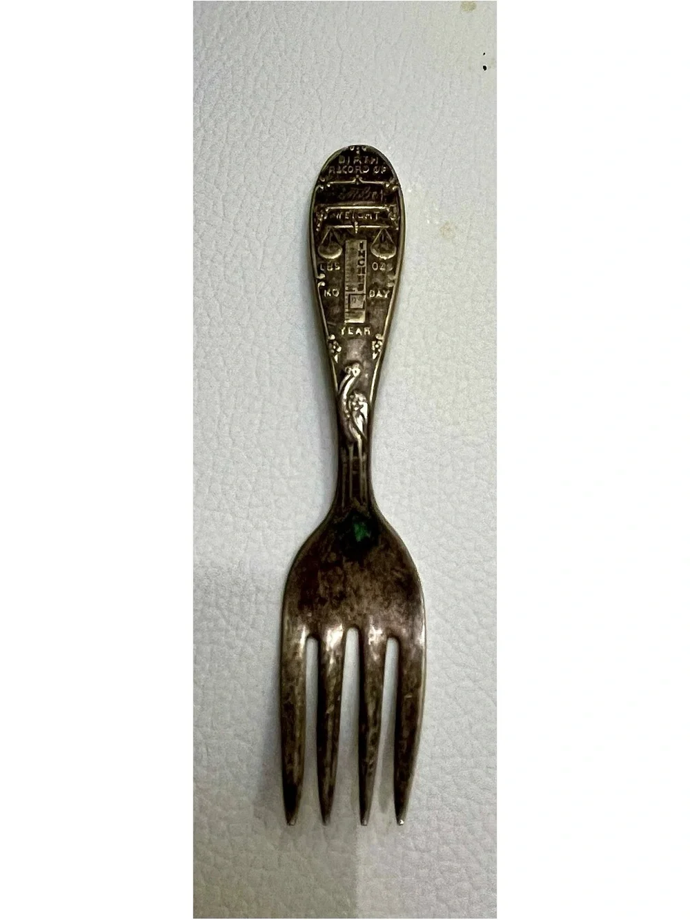Vintage Wm Rogers & Son Silverplate Birth Record Baby Fork Stork Eagle Star Mark